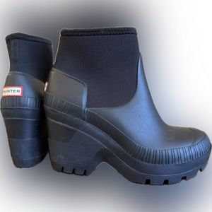 HUNTER heel rain wedge booties neoprene size EU 38 women black